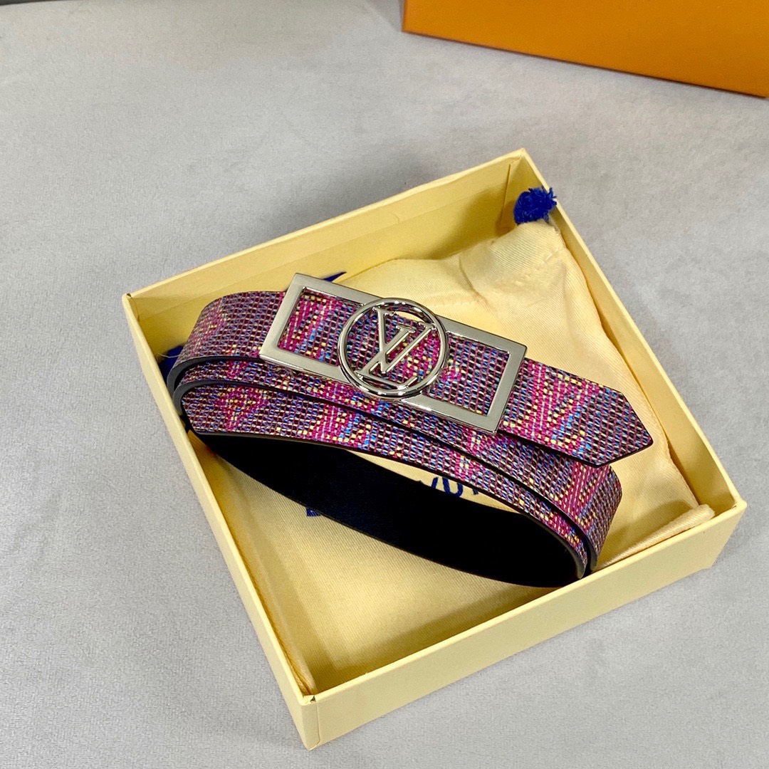 [TOP] Louis Vuitton LV Belt 2.5 cm - Black and Pink - 711 Luxury