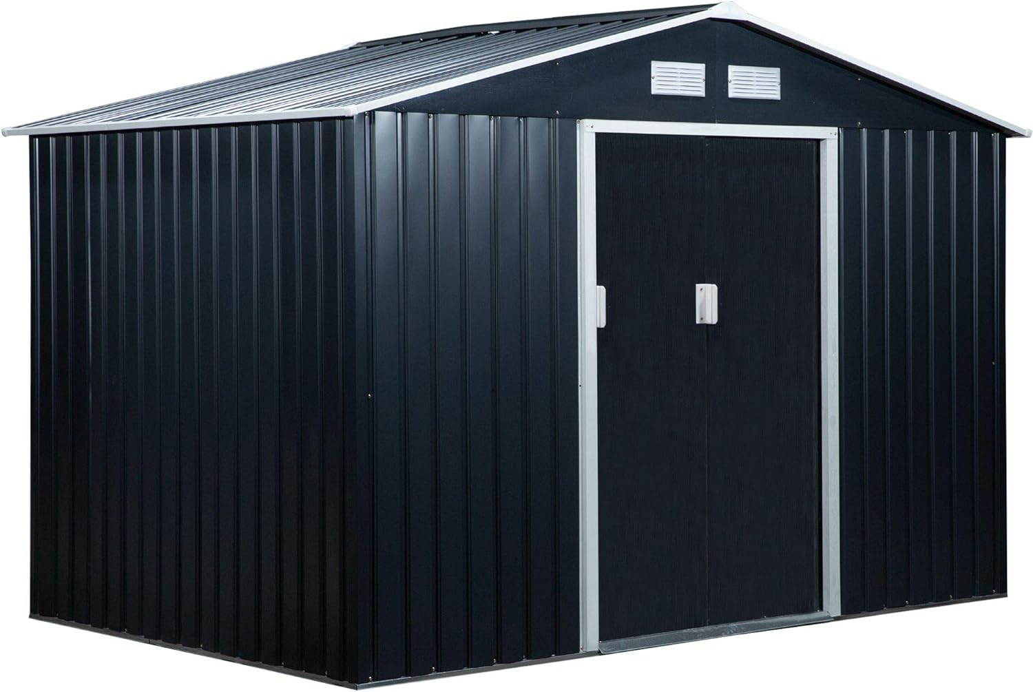 Outsunny 9 x 6ft Garden Metal Storage Shed, Outdoor Storage Tool House with Ventilation Slots, Floor Foundation and Lockable Double Doors
