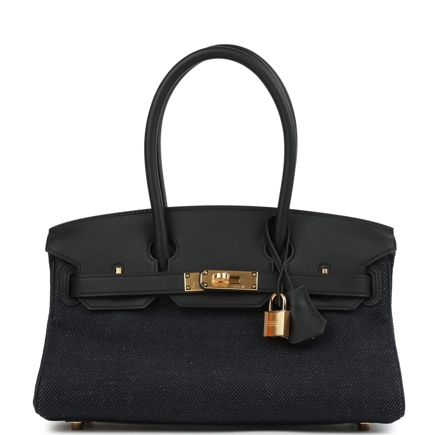 Hermes Shoulder Birkin LightBlack Swift and Bleu Indigo Denim Gold Hardware