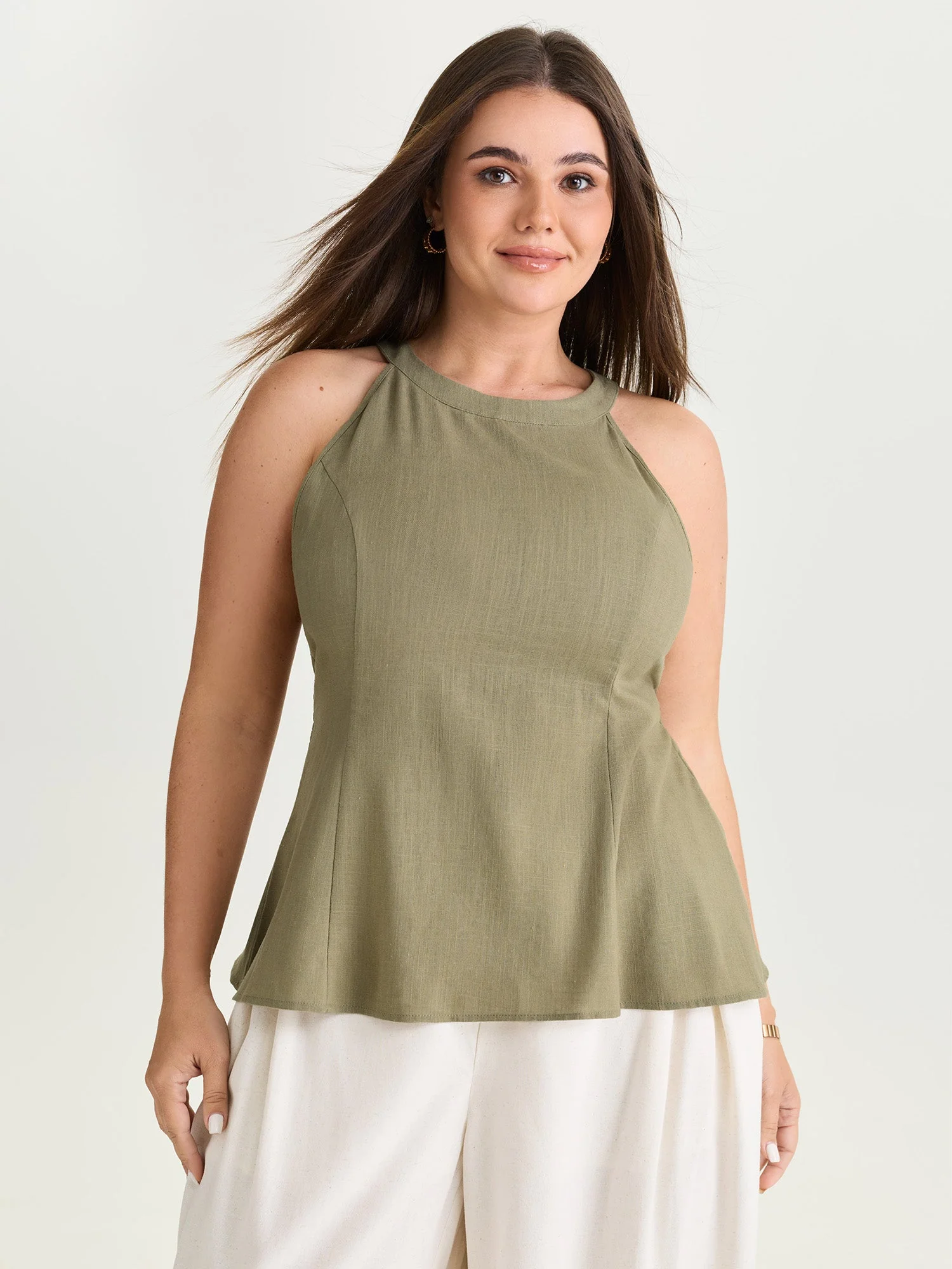 Cotton Linen Blend Sculpted Fit Tank Top