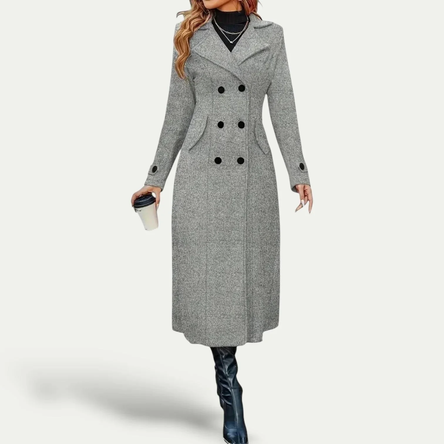 New Women Double Breasted Simple Design Woolen Coat