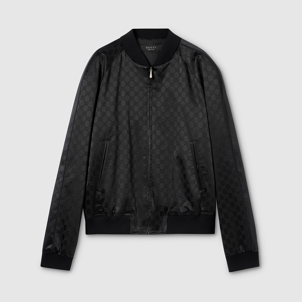 Gucci black Clothing GUCCI GG Cotton Satin Zip Jacket With Piping in Black #395208 | Nigo Office