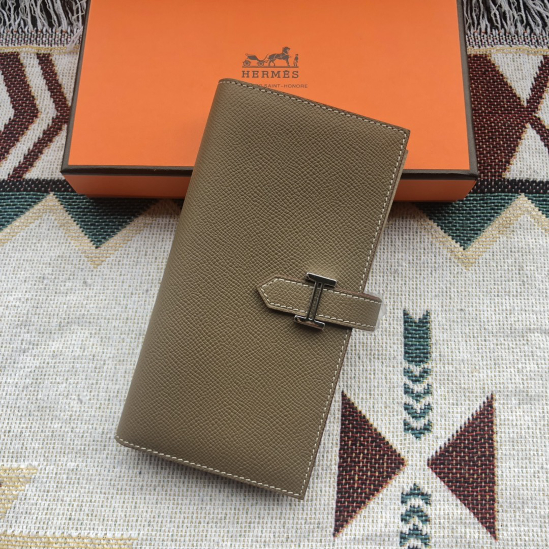 [TOP] HERMES Bearn Wallet Epsom Leather 17.5/9.5cm - Etoupe - 711 Luxury