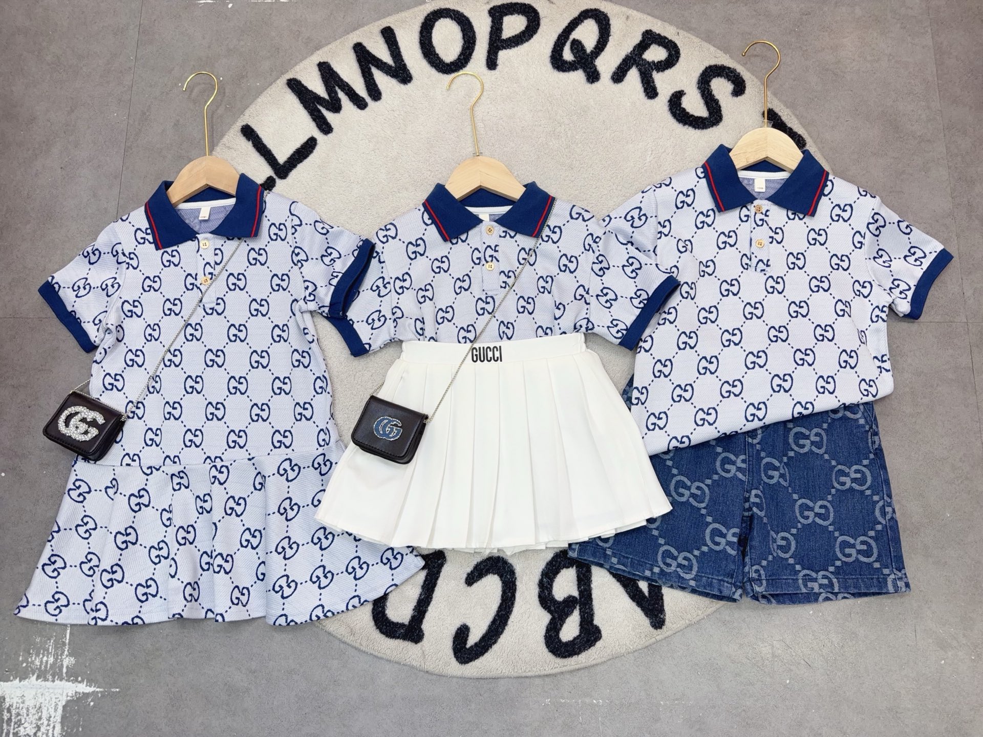 Gucci Unisex Kids All Over GG Print Polo Dress & Matching Shorts Skirt Sibling Two Piece Sets Boys Girls Sizes 90-160
