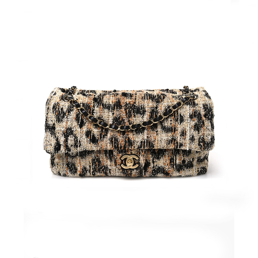 Chanel black Bag Chanel Flap Bag Tweed Mixed Fibers Gold-tone Metal Brown Black White #394927 | Nigo Office