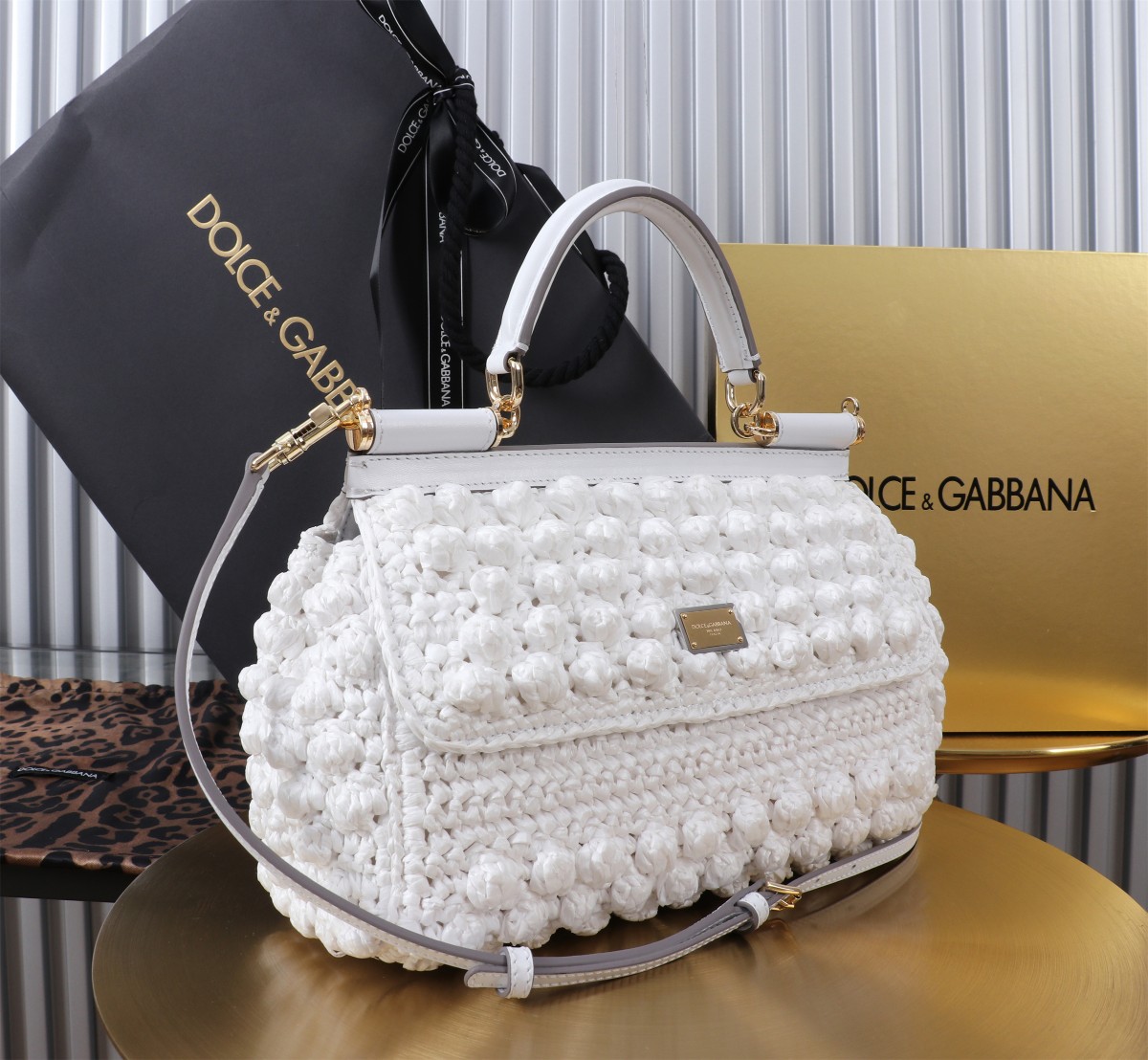 [TOP] Dolce & Gabbana D&G Sicily Bag Woven Bag 25x17x9cm - White - 711 Luxury