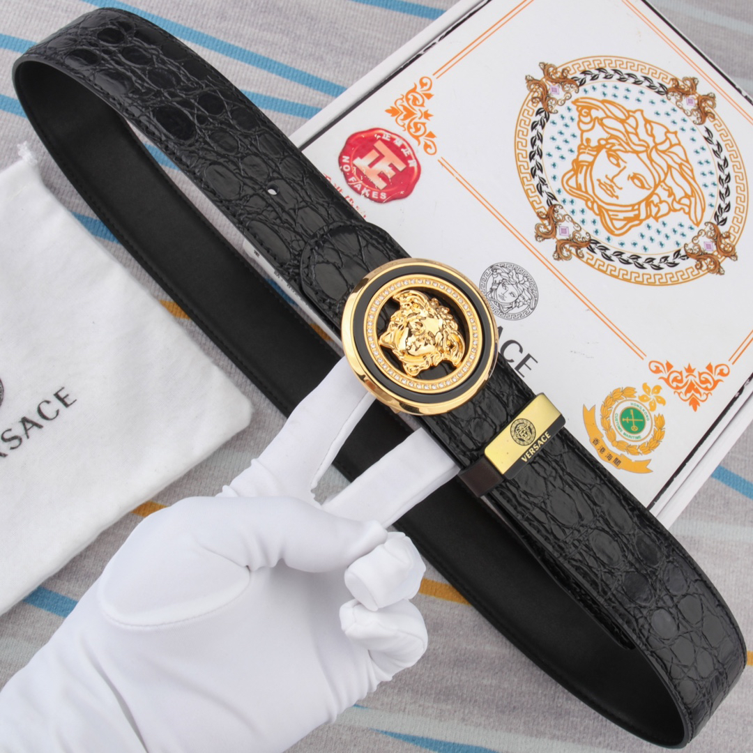 [TOP] VERSACE Men's Belt 3.8 cm - Black - 711 Luxury