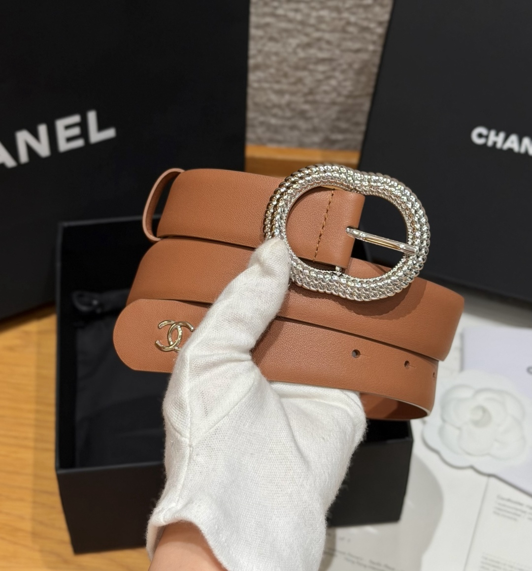 [TOP] CHANEL Cowhide Belt 3 cm - Caramel - 711 Luxury