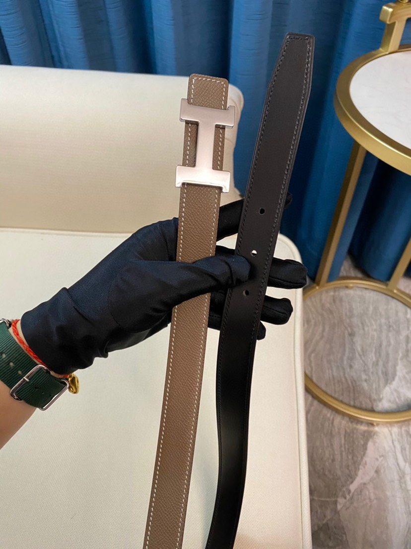 [TOP] HERMES Mini Constance Calfskin Belt 24mm - Black and Gray - 711 Luxury