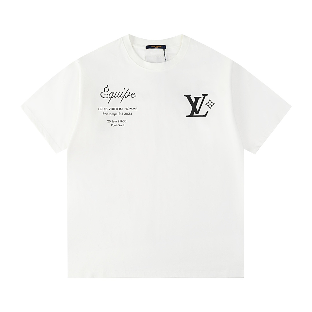 [TOP] Louis Vuitton LV Men's/Women's Logo Short-sleeve T-shirt - Black/White