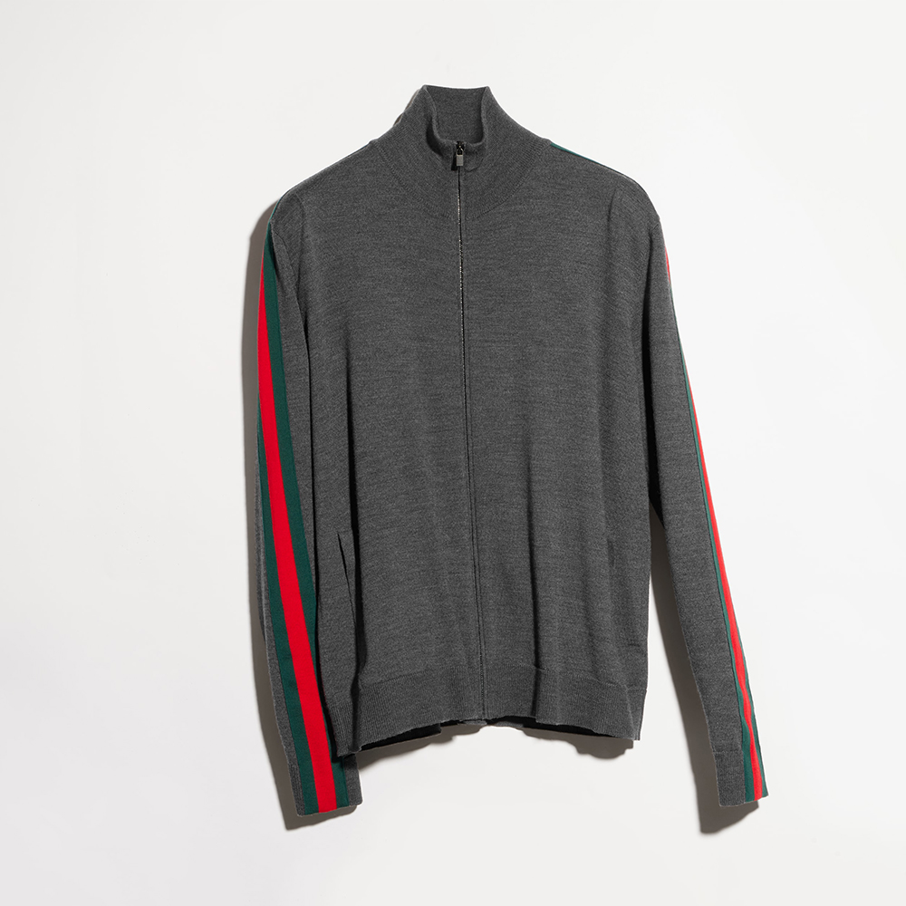 Gucci grey Clothing GUCCI Fine Wool Zip Jacket With Web in Dark Grey #377515 | Nigo Office