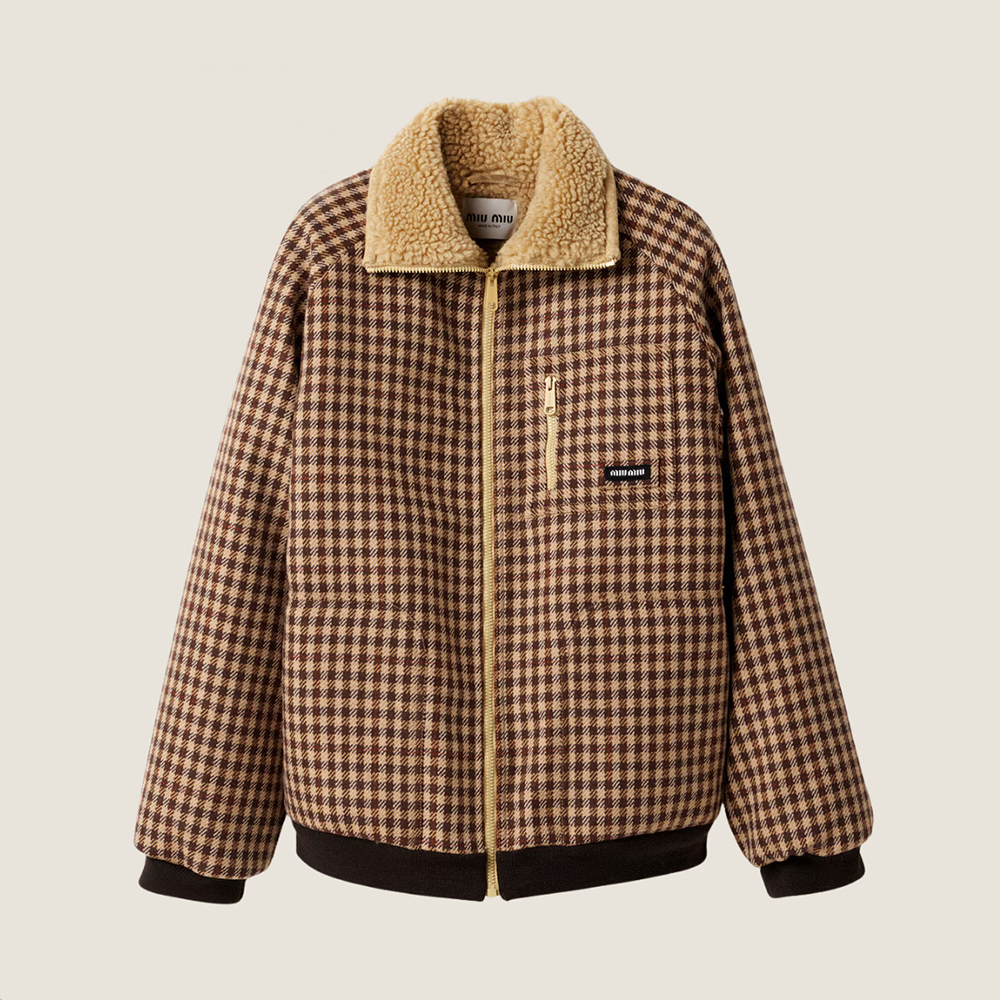 Designer Clothing MiuMiu Fleece-lined Checked Blouson Jacket #389895 | Nigo Office