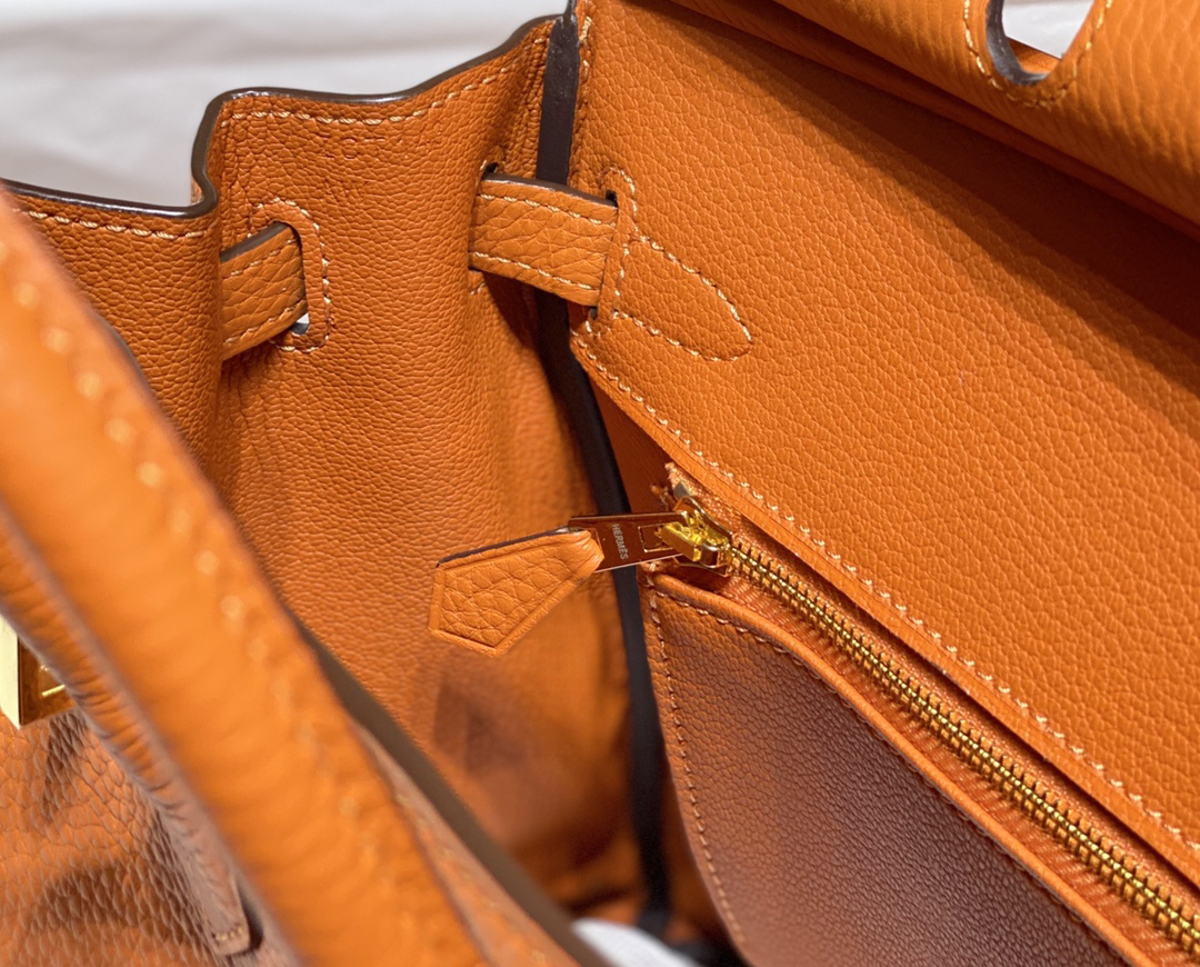 [TOP] HERMES Birkin Togo Leather 25cm - Orange & GHW