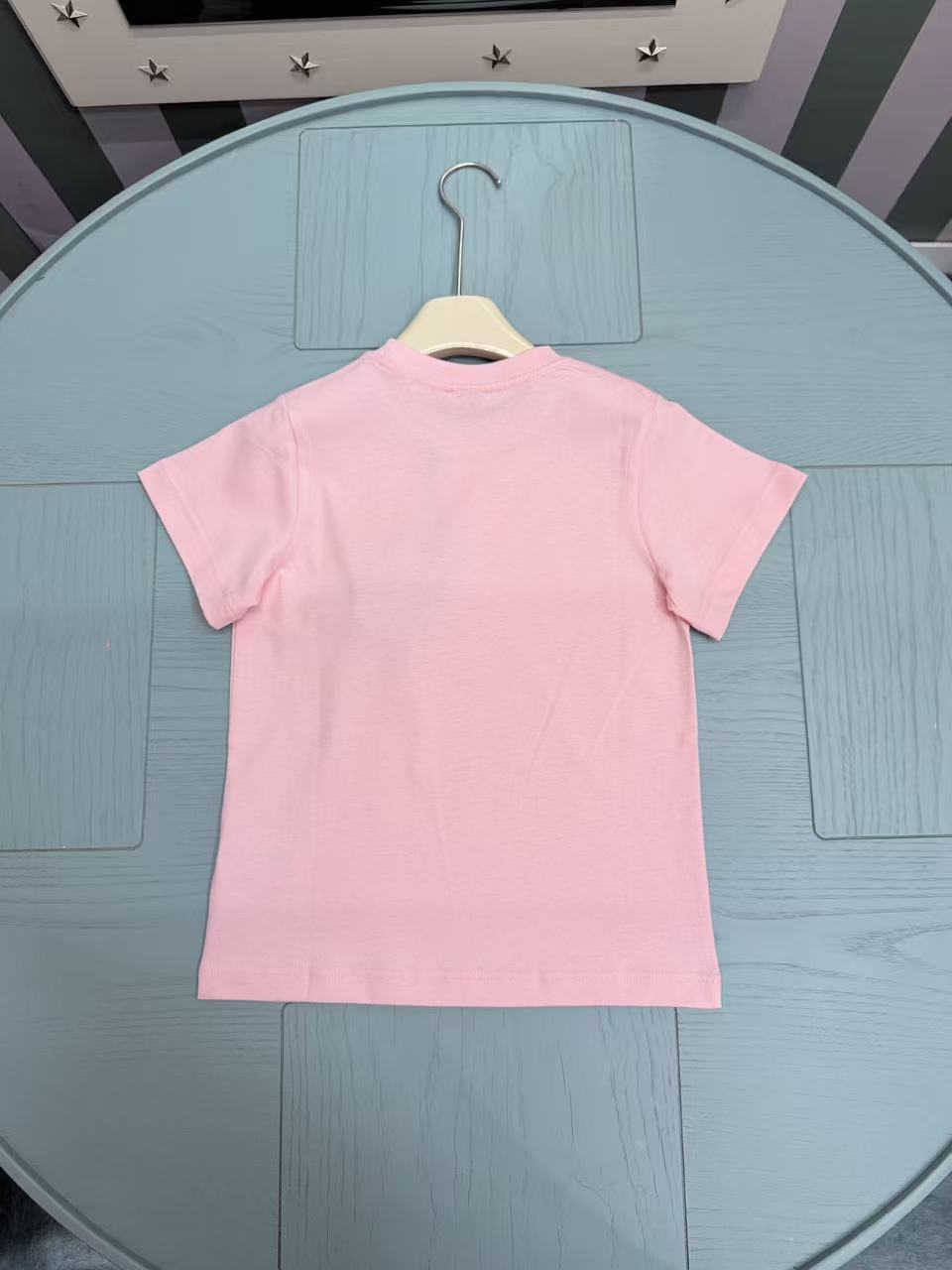 Burberry Unisex Kids Pink Vintage Check Coat Teddy Bear Print Crew Neck Short Sleeve T Shirt Boys Girls Sizes 100-160