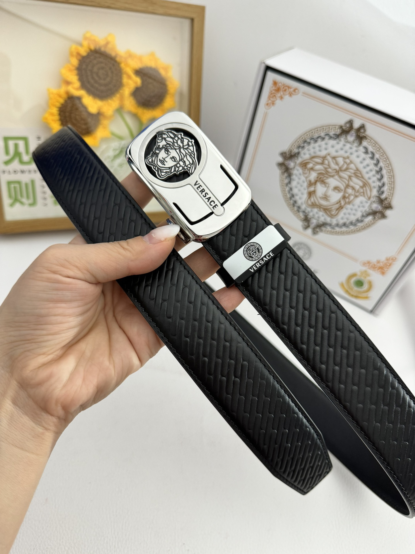 [TOP] VERSACE Men's Belt 3.5 cm - Black - 711 Luxury