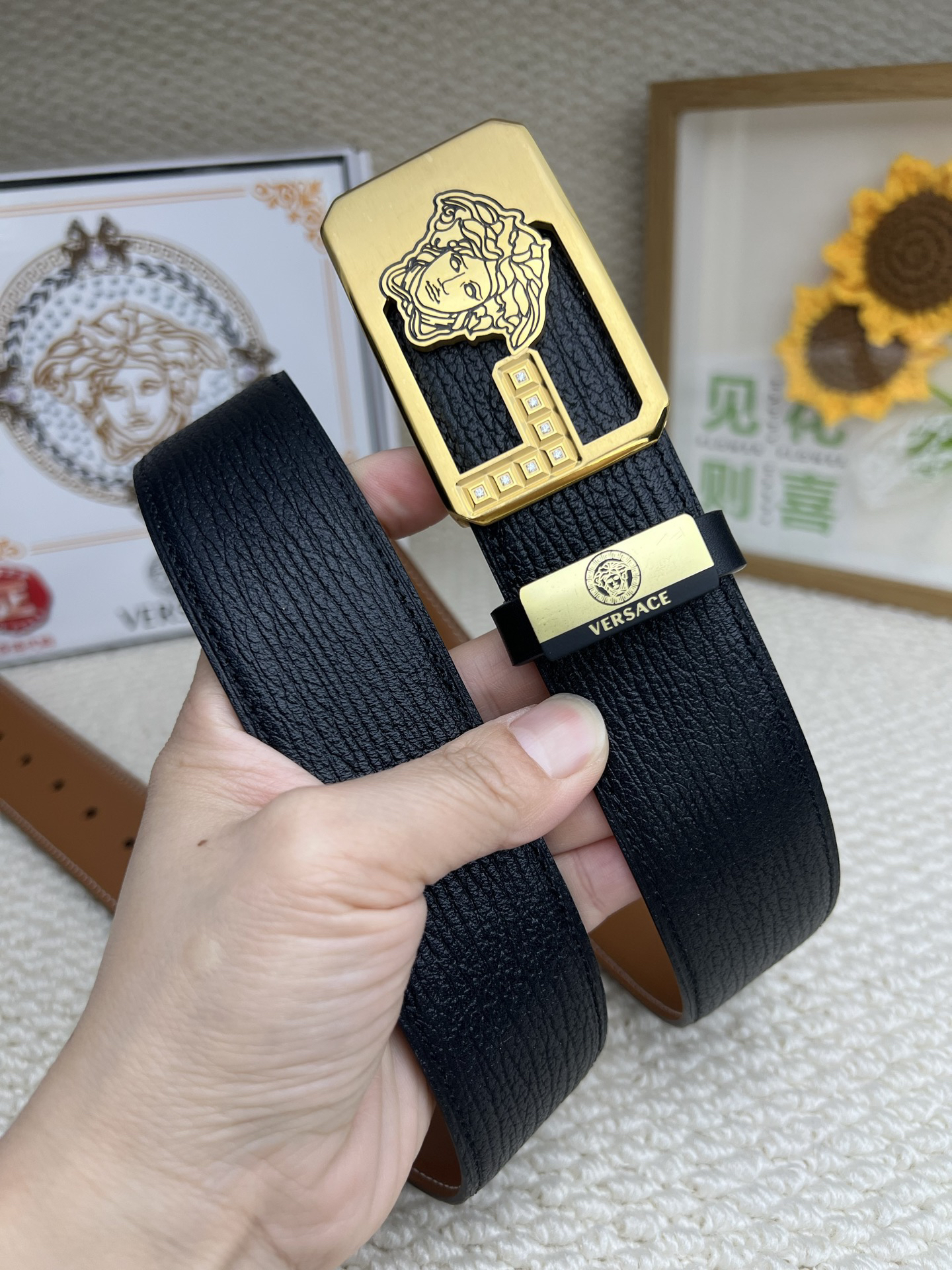 [TOP] VERSACE Men's Belt 3.8 cm - Black - 711 Luxury