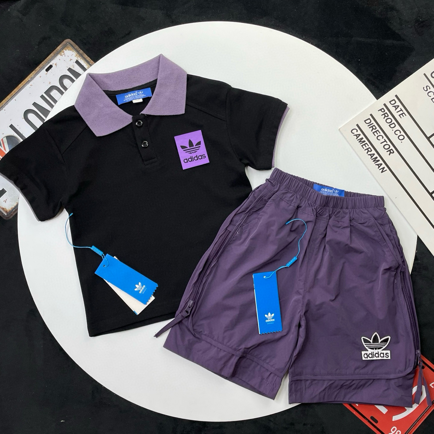 Adidas Kids 2Pcs Polo Shirt & Quick Dry Shorts Outfit For Boys Girls Full Original Tags Sizes 90-160