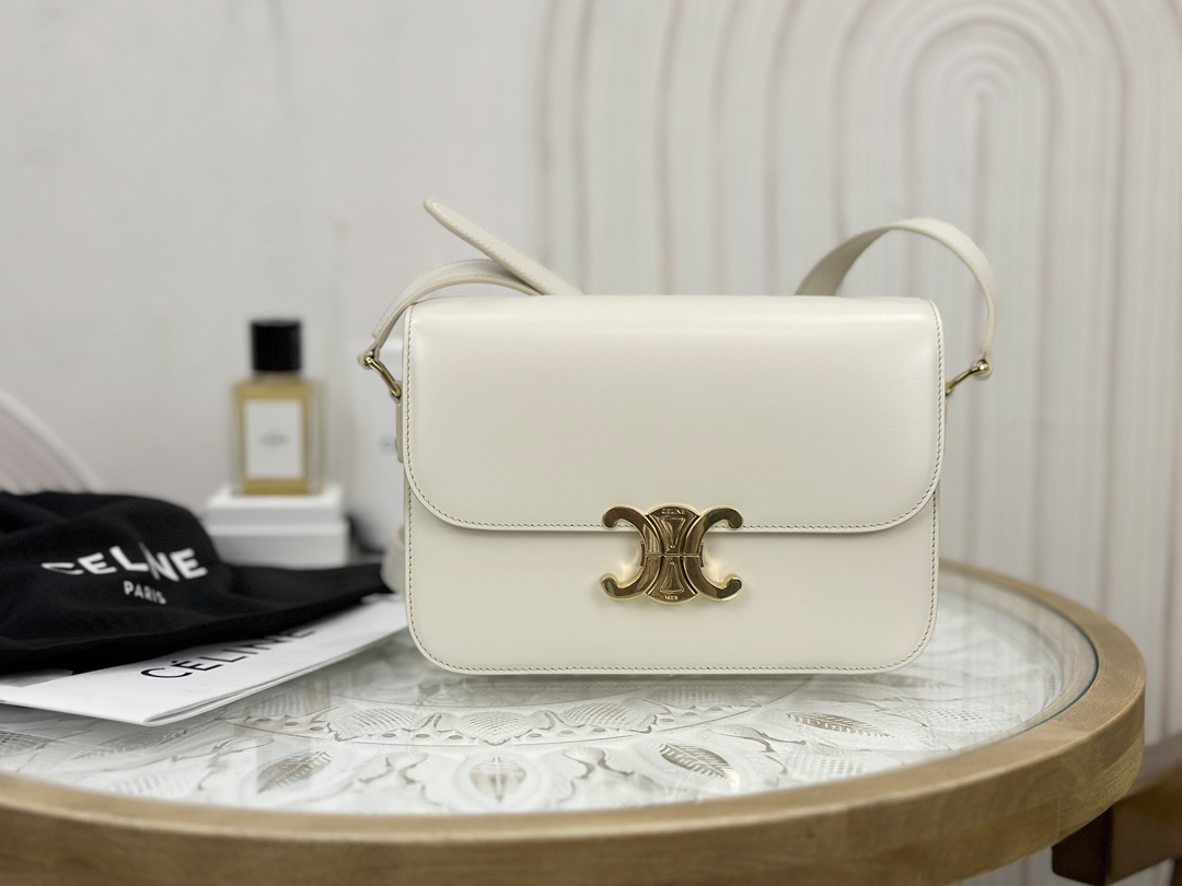 [TOP] CELINE Triomphe Bag Box Leather 22.5x16.5x7.5cm - White - 711 Luxury