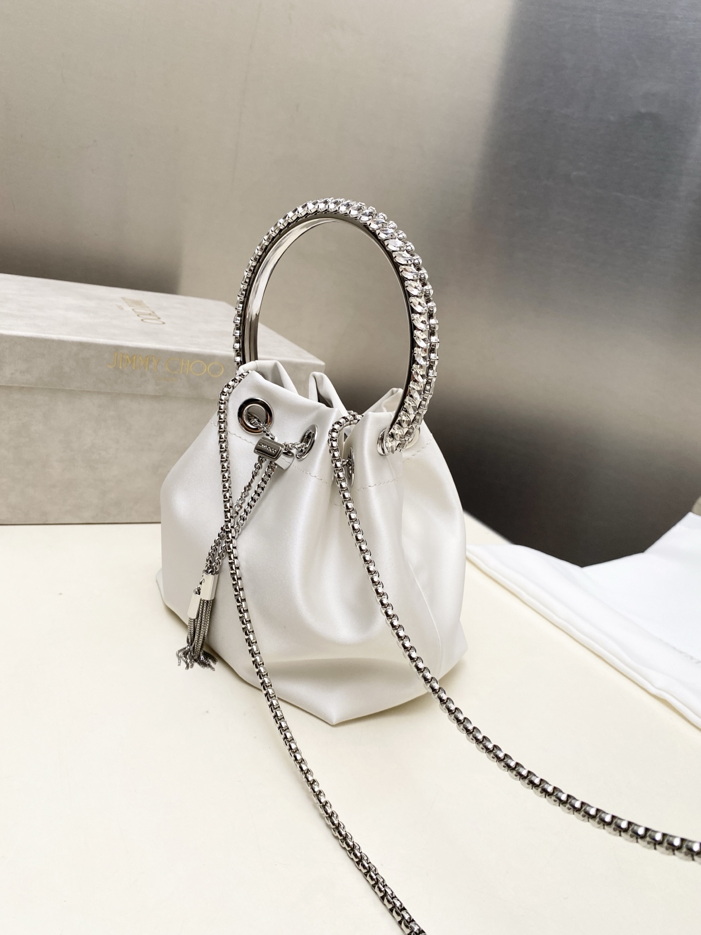[TOP] JIMMY CHOO Bon Bon Bag 16*15*9.5CM - White - 711 Luxury