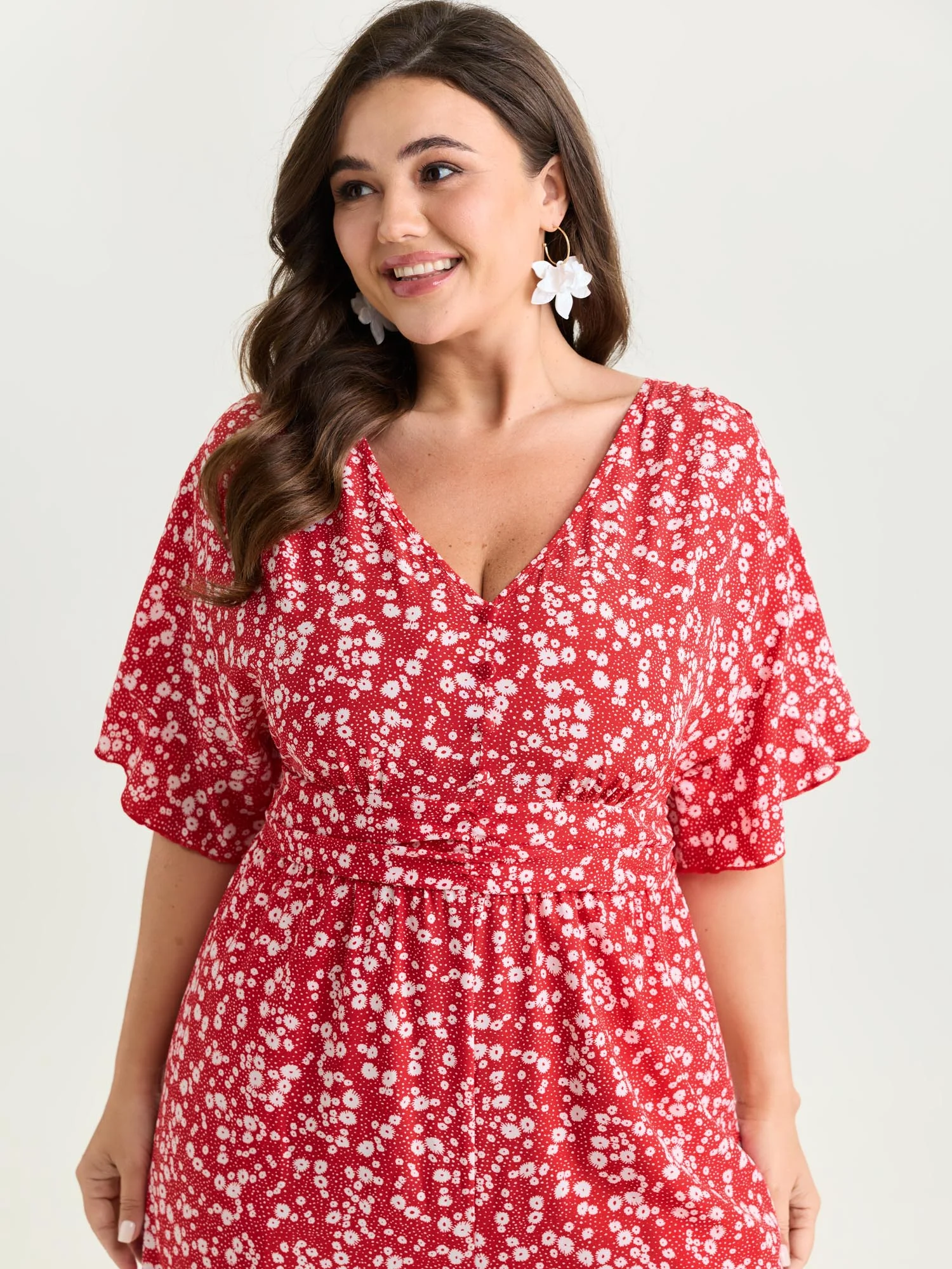 Ditsy Floral Print Ruffled Hem Jumpsuit
