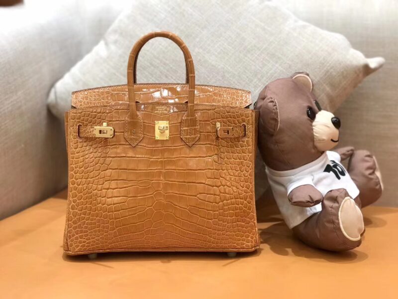 Hermès Birkin 25cm, Tahitian gold, first-class American crocodile, gold clasp, original honeycomb thread, top-quality craftsmanship