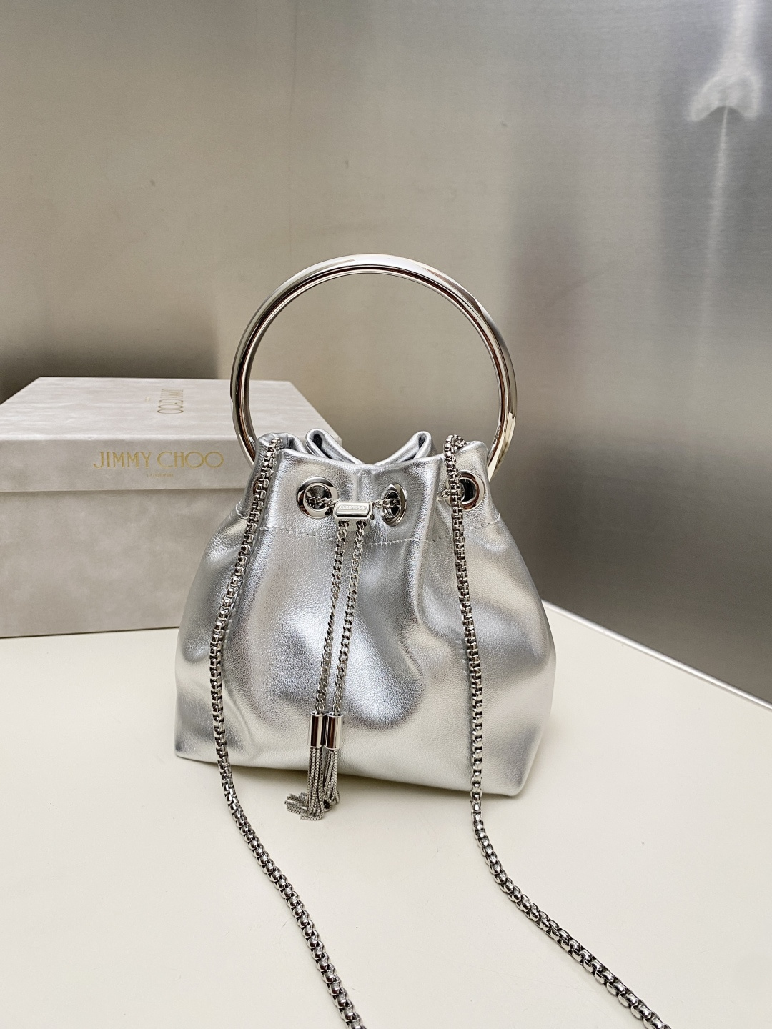 [TOP] JIMMY CHOO Bon Bon Bag 16*15*9.5CM - Sliver - 711 Luxury