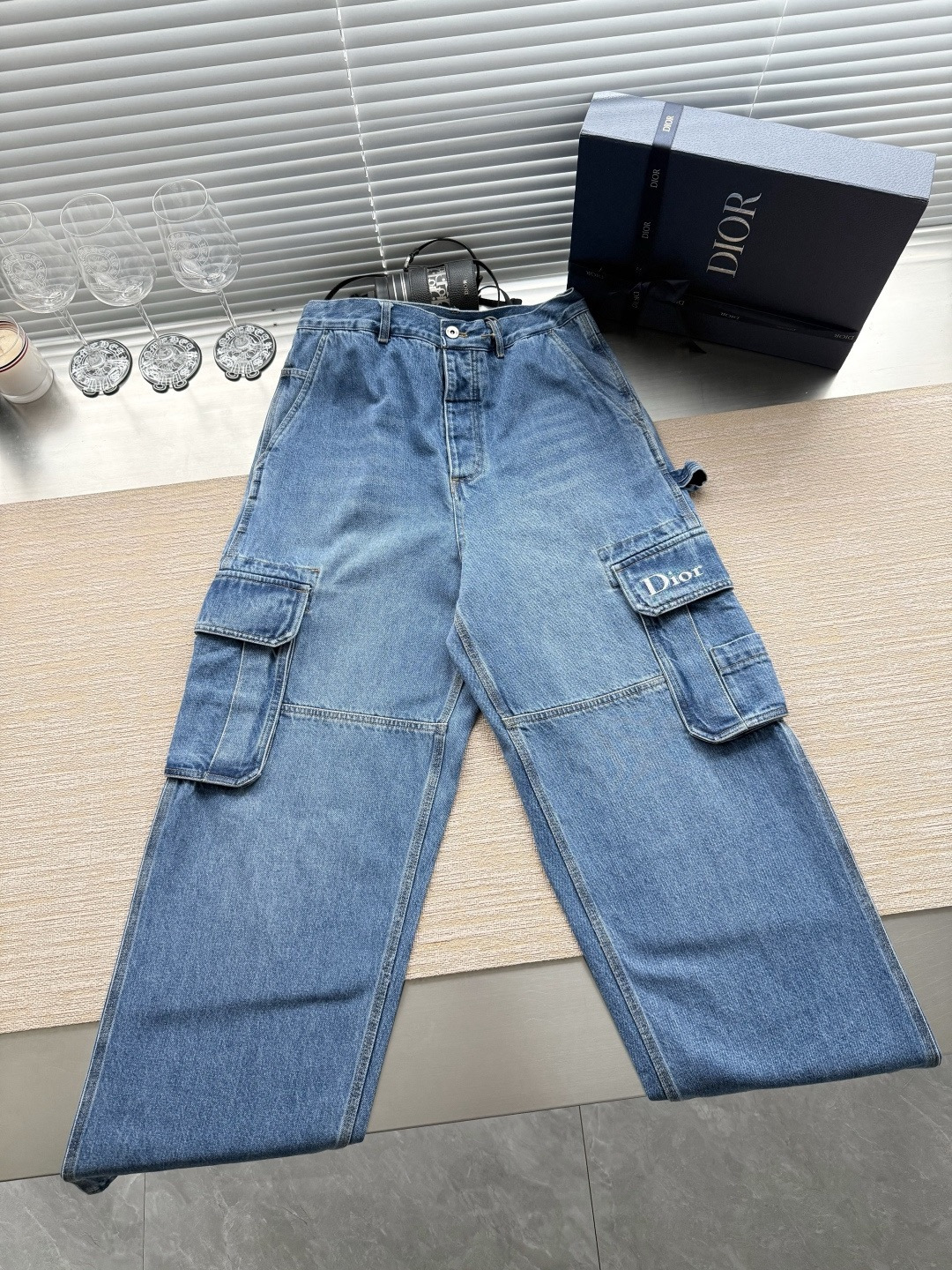 DIOR Cargo Jeans Blue Cotton Twill#380532