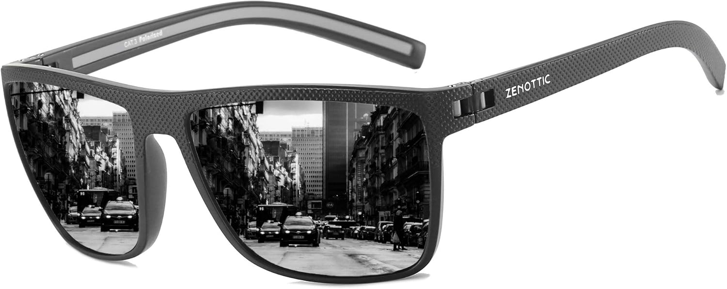 ZENOTTIC Polarized Sunglasses for Men Lightweight TR90 Frame UV400 Protection Square Sun Glasses
