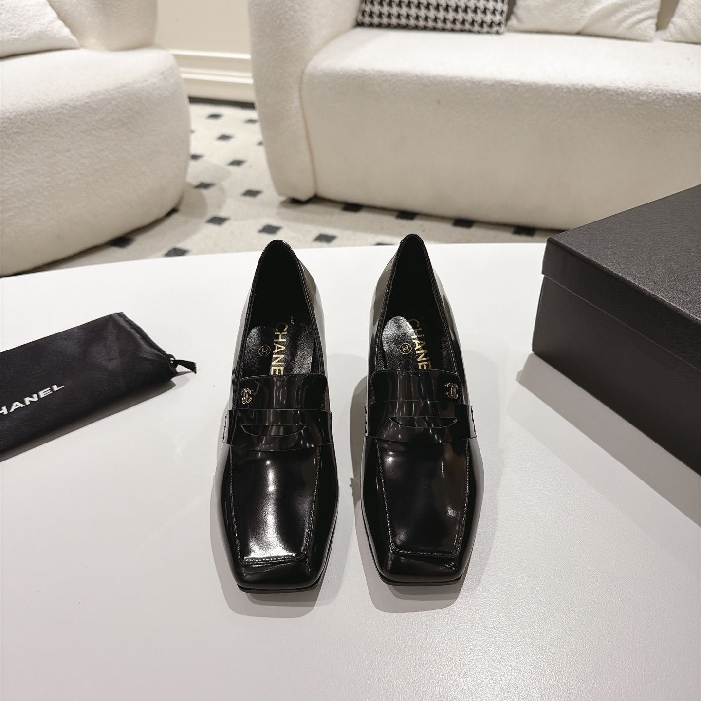[TOP] CHANEL Cowhide High Heels Loafer Shoes - Black - 711 Luxury