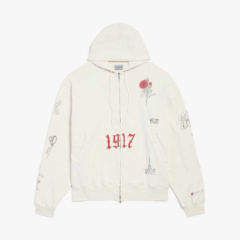 Balenciaga Clothing Balenciaga Tattoo Oversized Zip-up Hoodie #394925 | Nigo Office