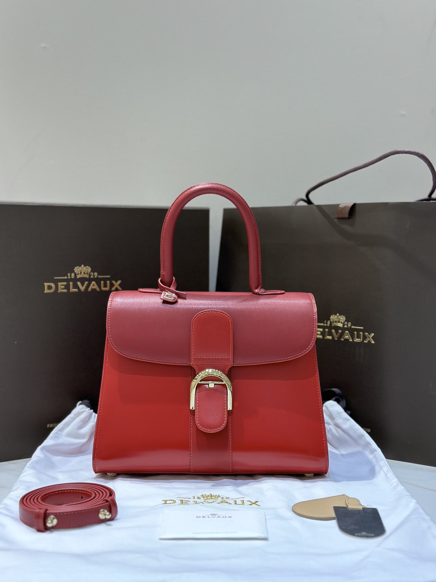 [TOP] Delvaux Brillant Bag Box Leather 28cm - Red - 711 Luxury