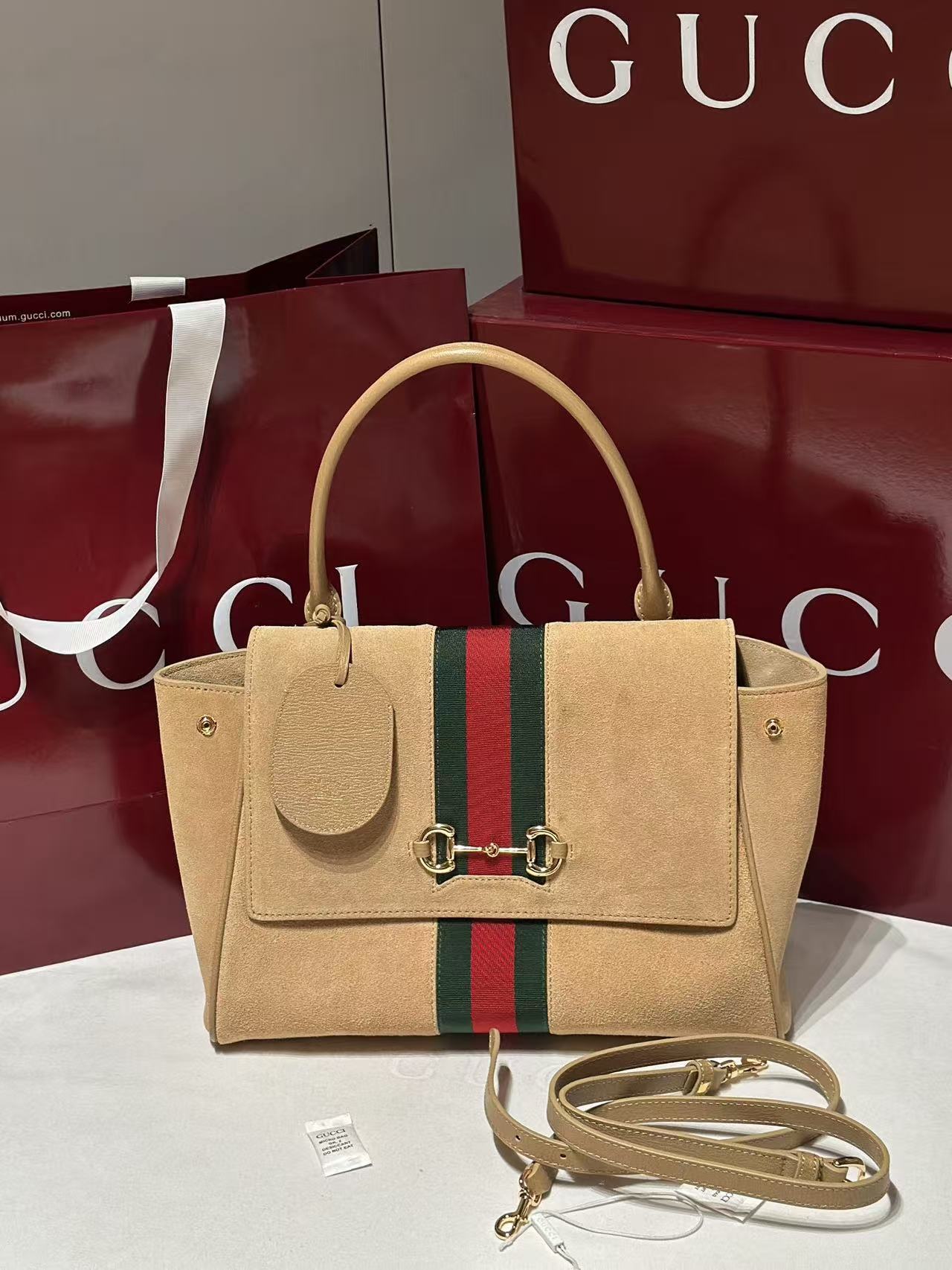 [TOP] GUCCI Top Handle Bag 30x21x12cm - Brown - 711 Luxury