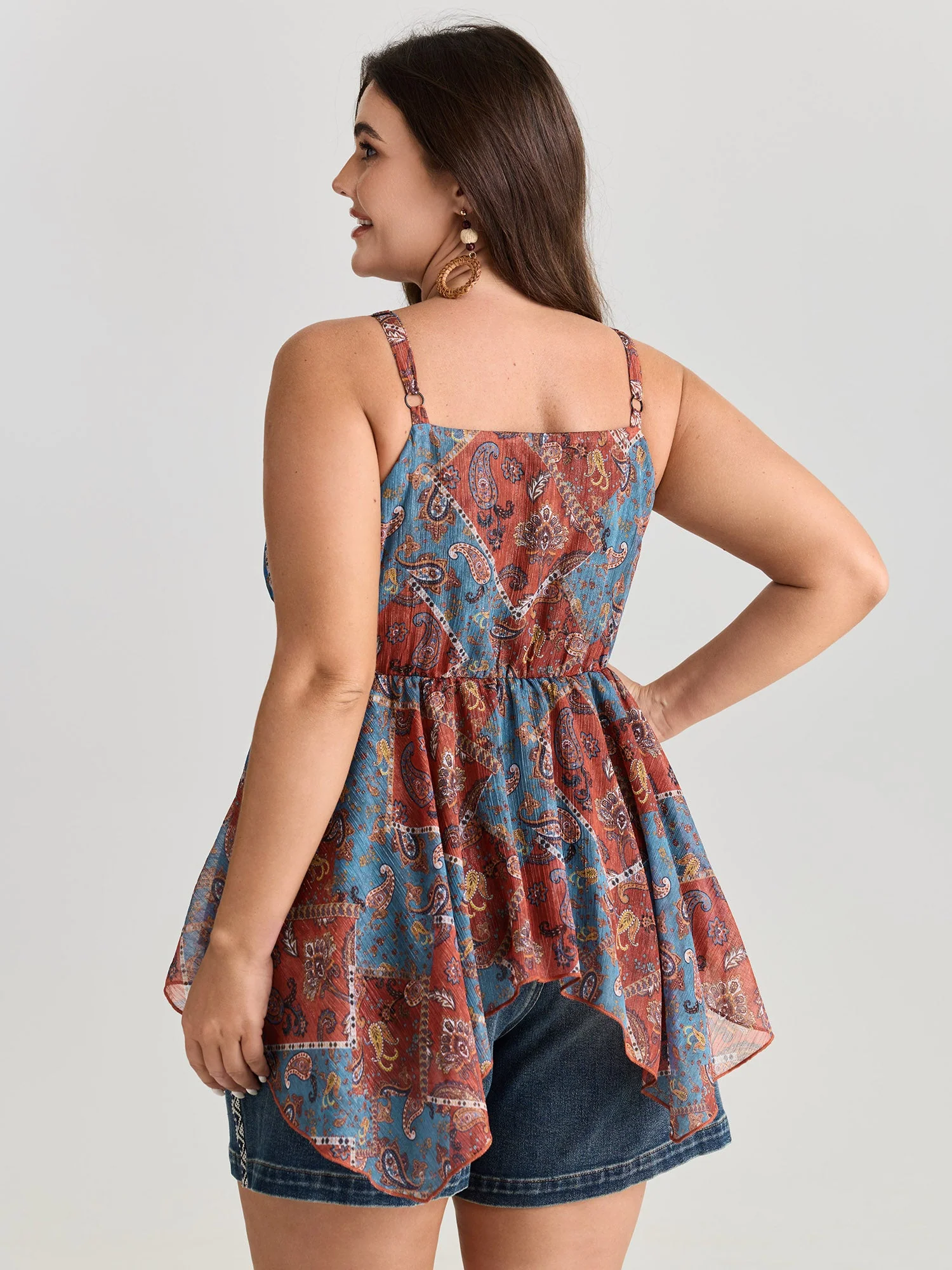 Paisley Print Handkerchief Hem Tank Top