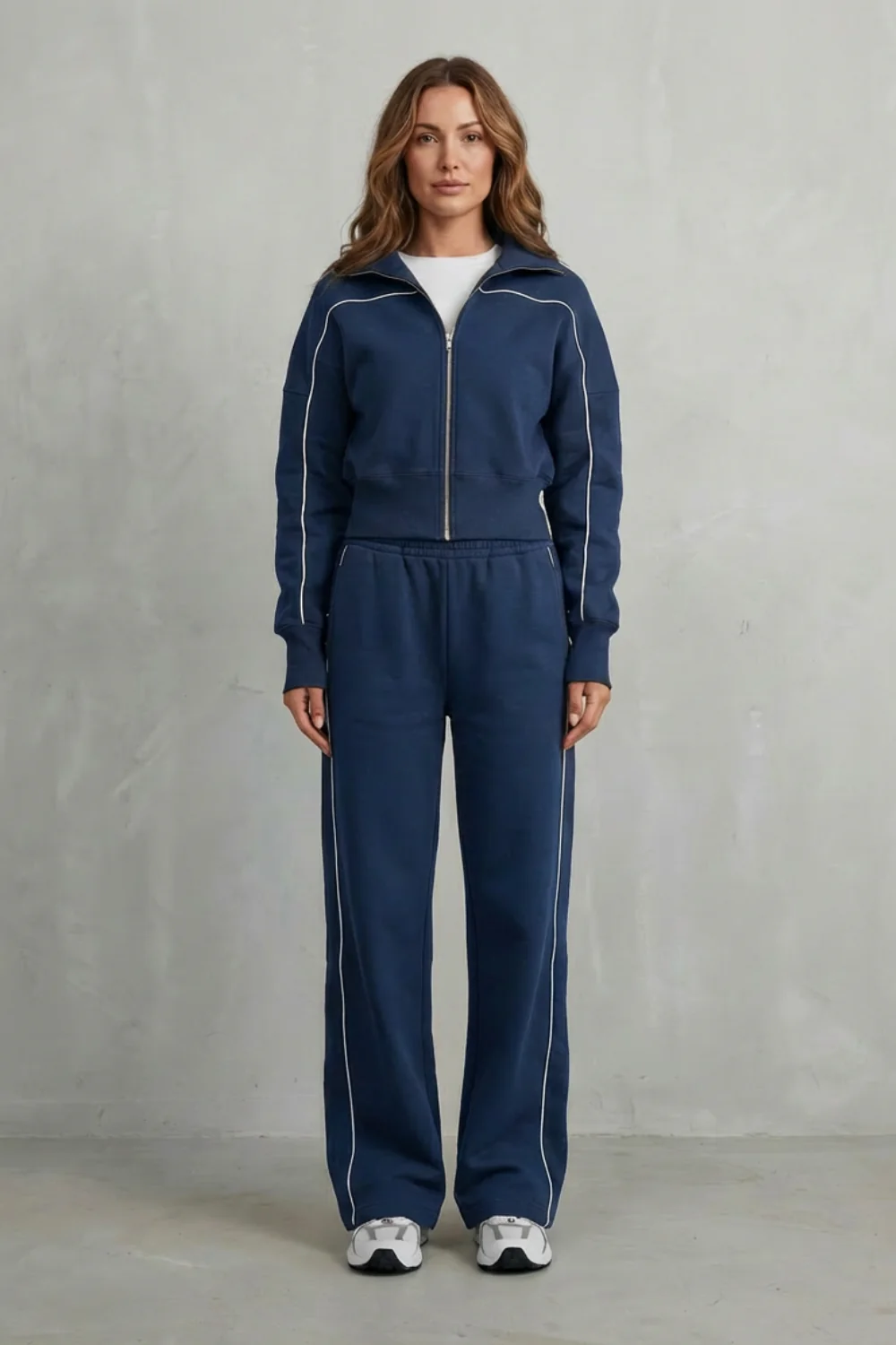 Savina – Urban Edge Piped Zip Jacket & Wide-Leg Pants Set