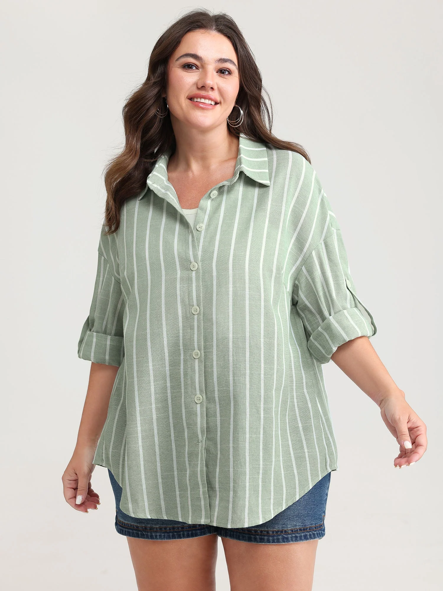 Adjustable Tab Sleeve Button-Down Shirt