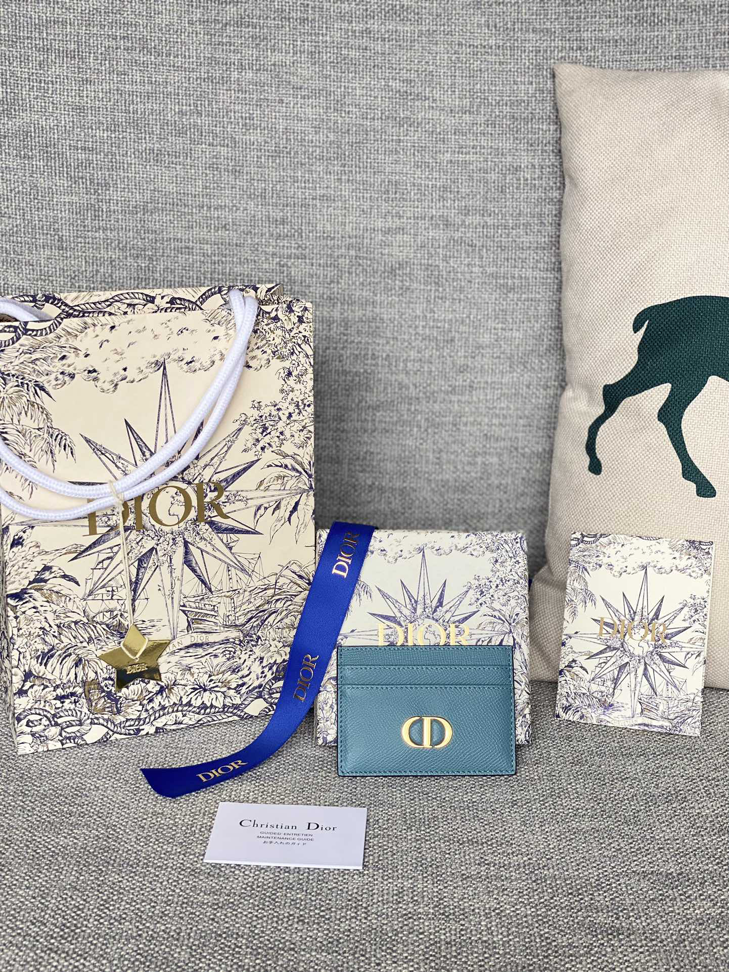 [TOP] Christian Dior Card Holder Cowhide 10.5x7.5cm - Blue - 711 Luxury