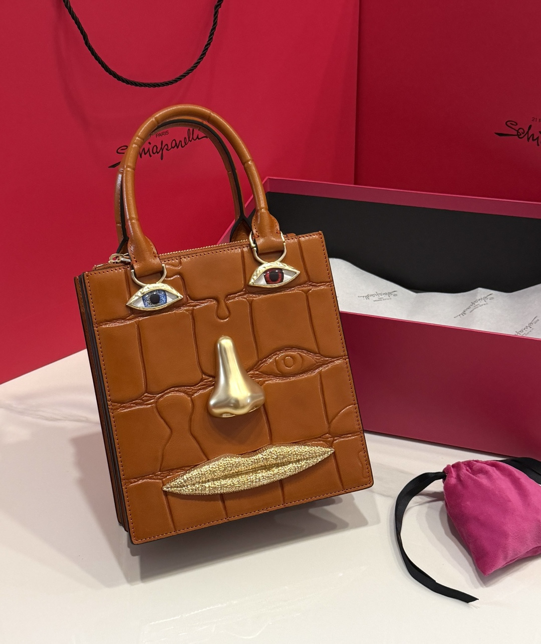 [TOP] Schiaparelli Anatomy Face Bag 20x19x9cm - Brown - 711 Luxury