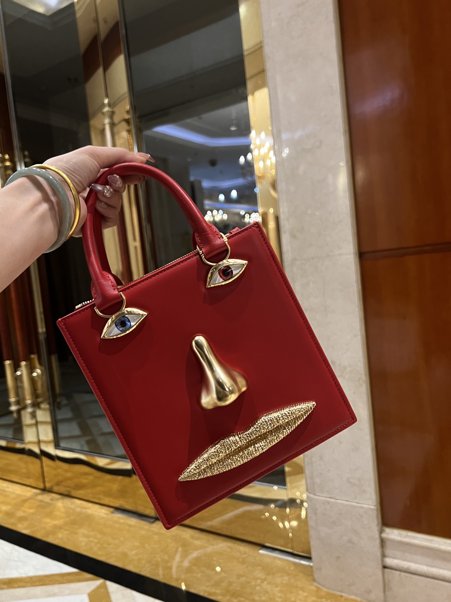 [TOP] Schiaparelli Anatomy Face Bag 20x19x9cm - Red - 711 Luxury