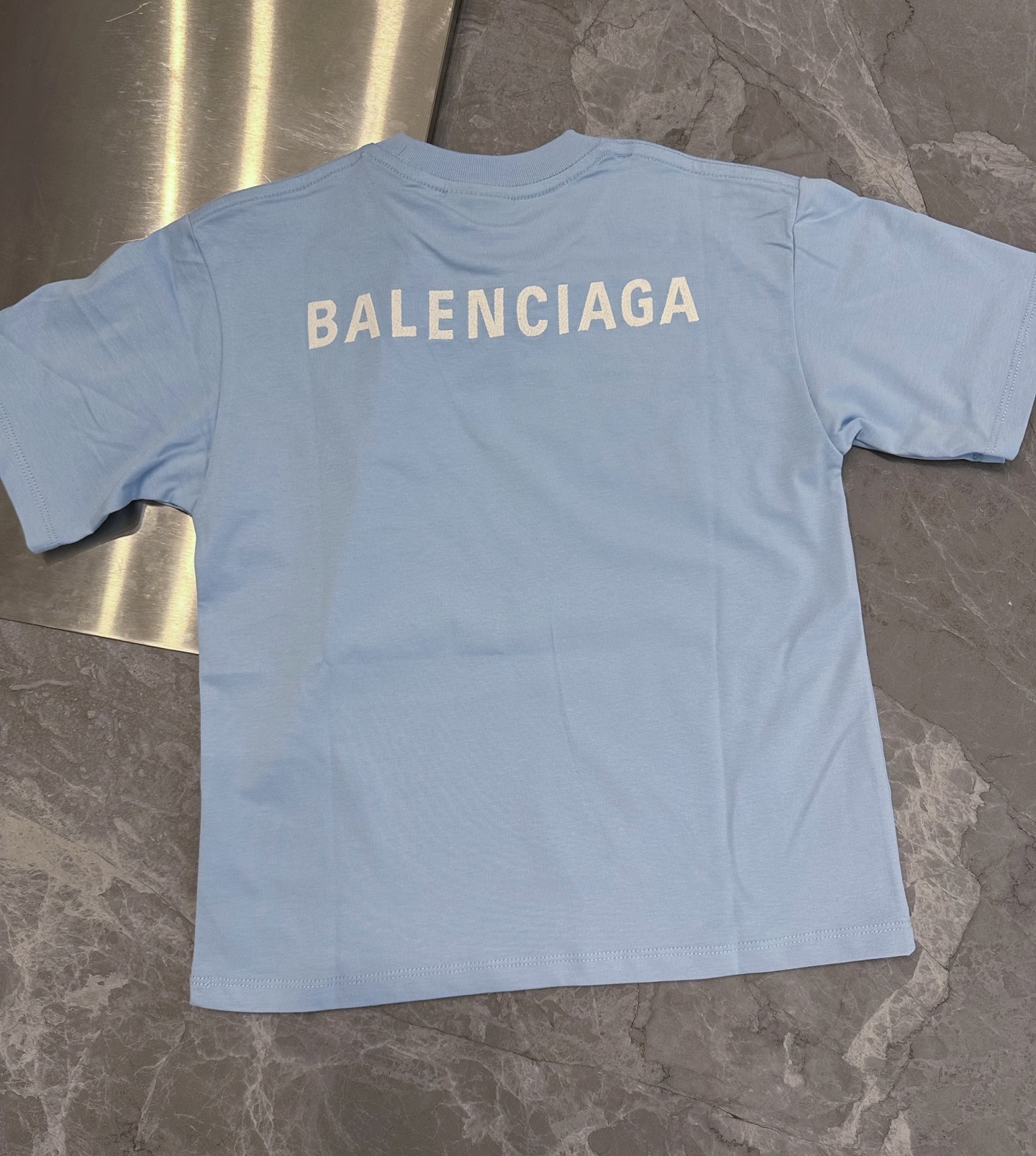 Balenciaga Unisex Kids Front Back Embroidery Letter Short Sleeve Cotton T-Shirt Boys Girls 2026 SS Casual Tee Sizes 100-150