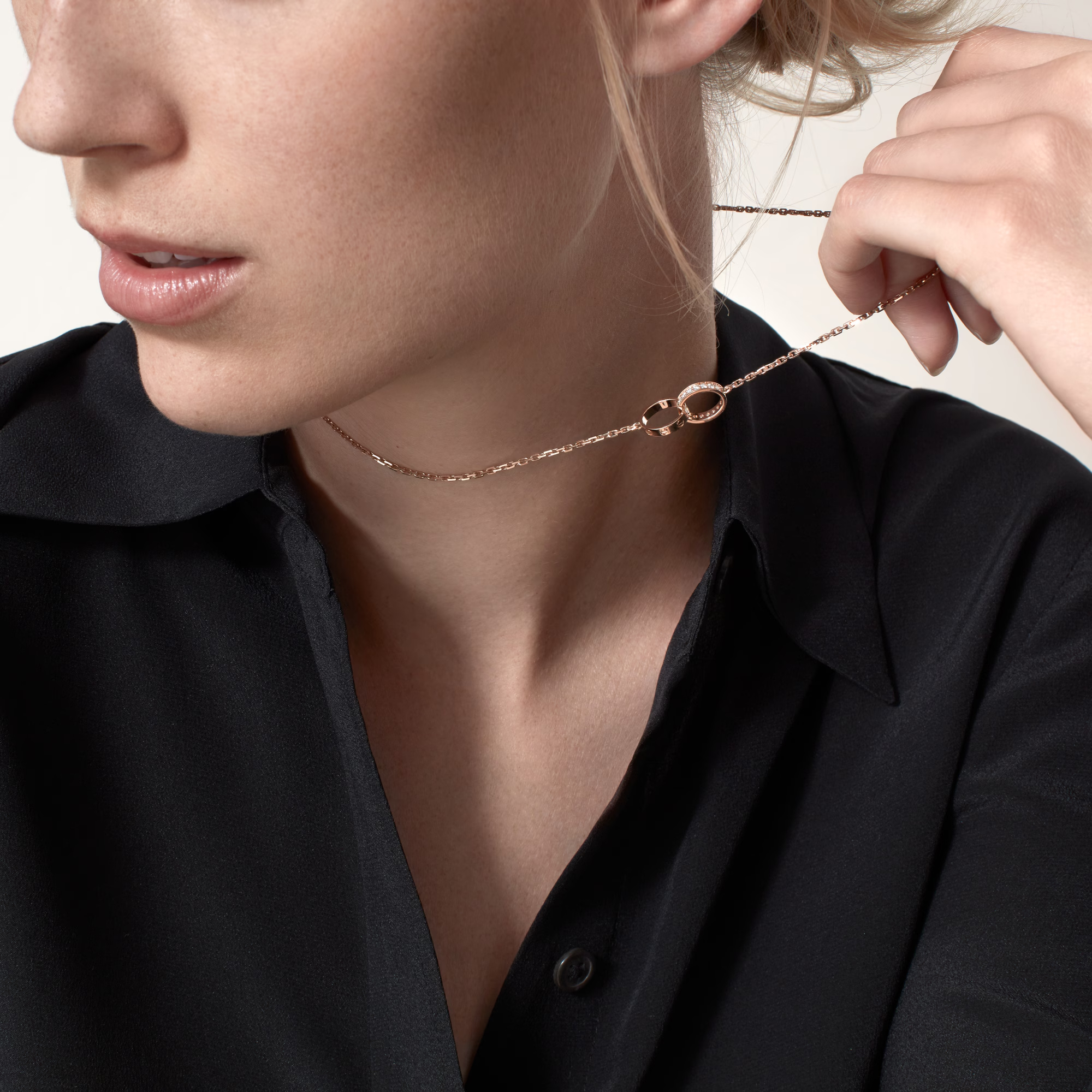 Carty Love Luna Loop Necklace, Rose Gold, Half-Paved