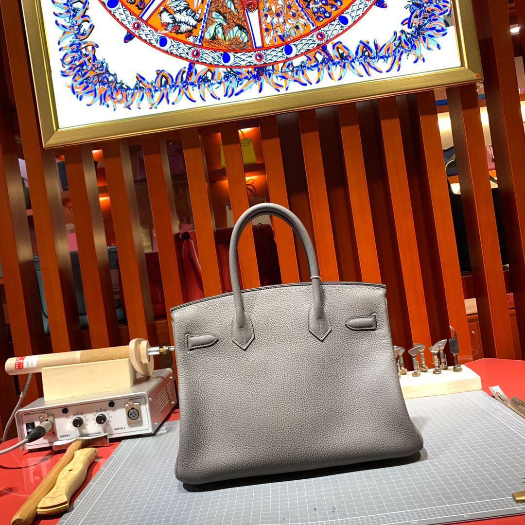[TOP] HERMES Birkin Togo Leather 30cm - Etain & GHW