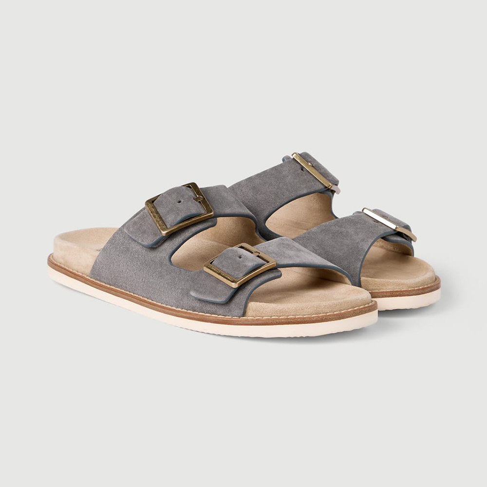 Brunello Cucinelli Shoes Brunello Cucinelli Suede slides with buckles for Man in Hazelnut | Nigo Office