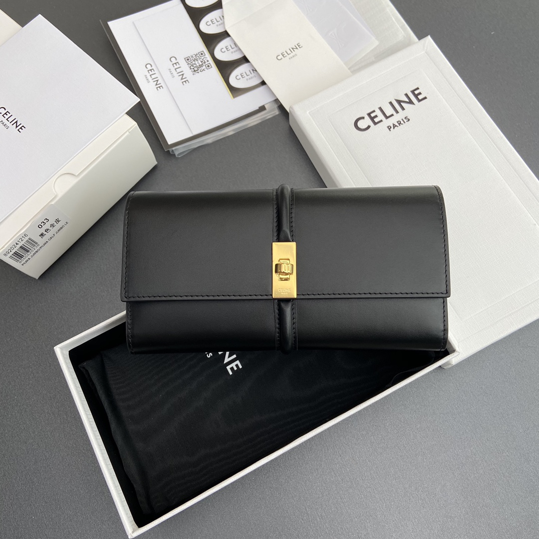 [TOP] CELINE Triomphe Calfskin Wallet 10.2×7.5×2.5cm - Black - 711 Luxury