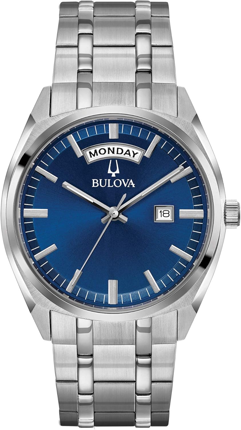 Bulova Men's Classic Dress Surveyor 2-Hand Day/Date Quartz Watch, Luminous Hands, 39mm