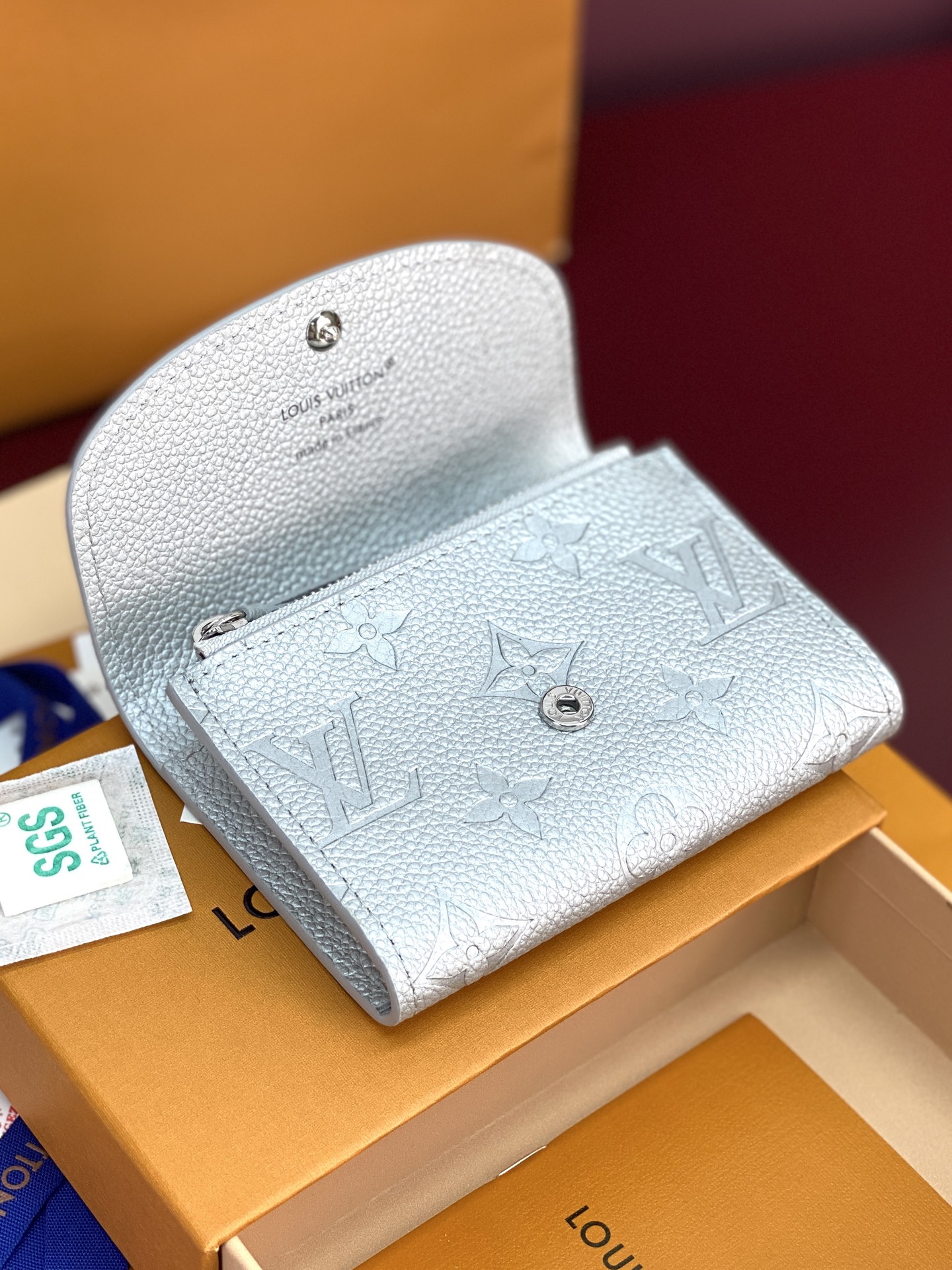 [TOP] Louis Vuitton LV Rosalie Coin Purse Monogram Empreinte 11x8x2.5cm - Pearl Silver