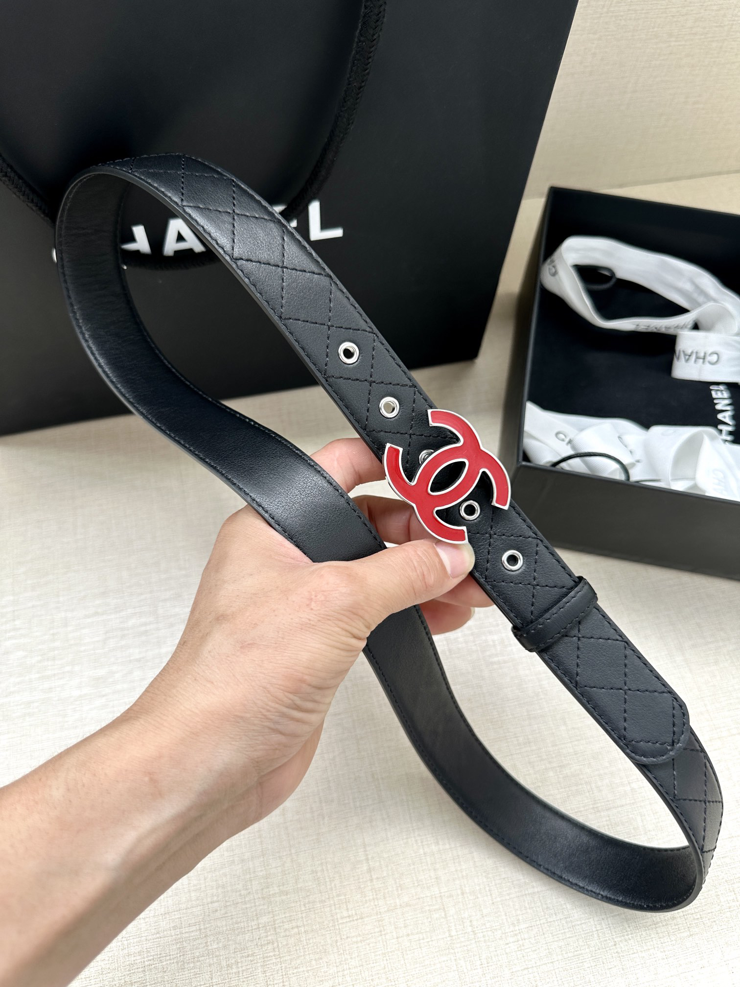 [TOP] CHANEL Cowhide Belt 3 cm - Black - 711 Luxury