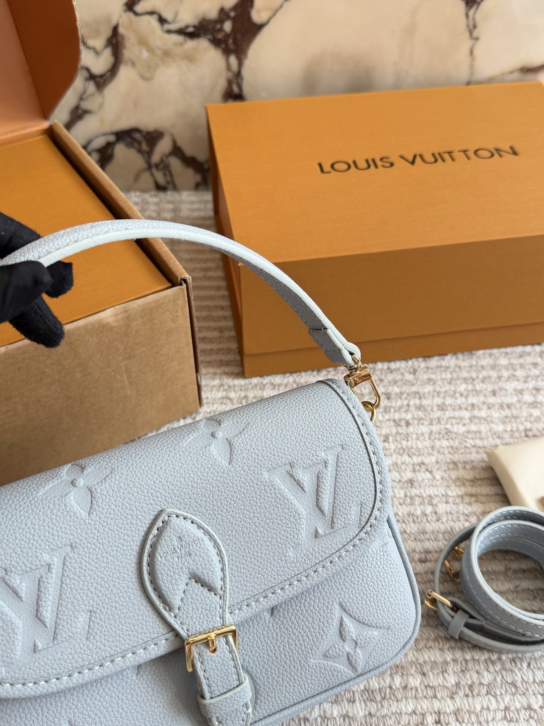 Louis Vuitton Diane Bag Light Blue Leather with Detachable Strap (Replica)