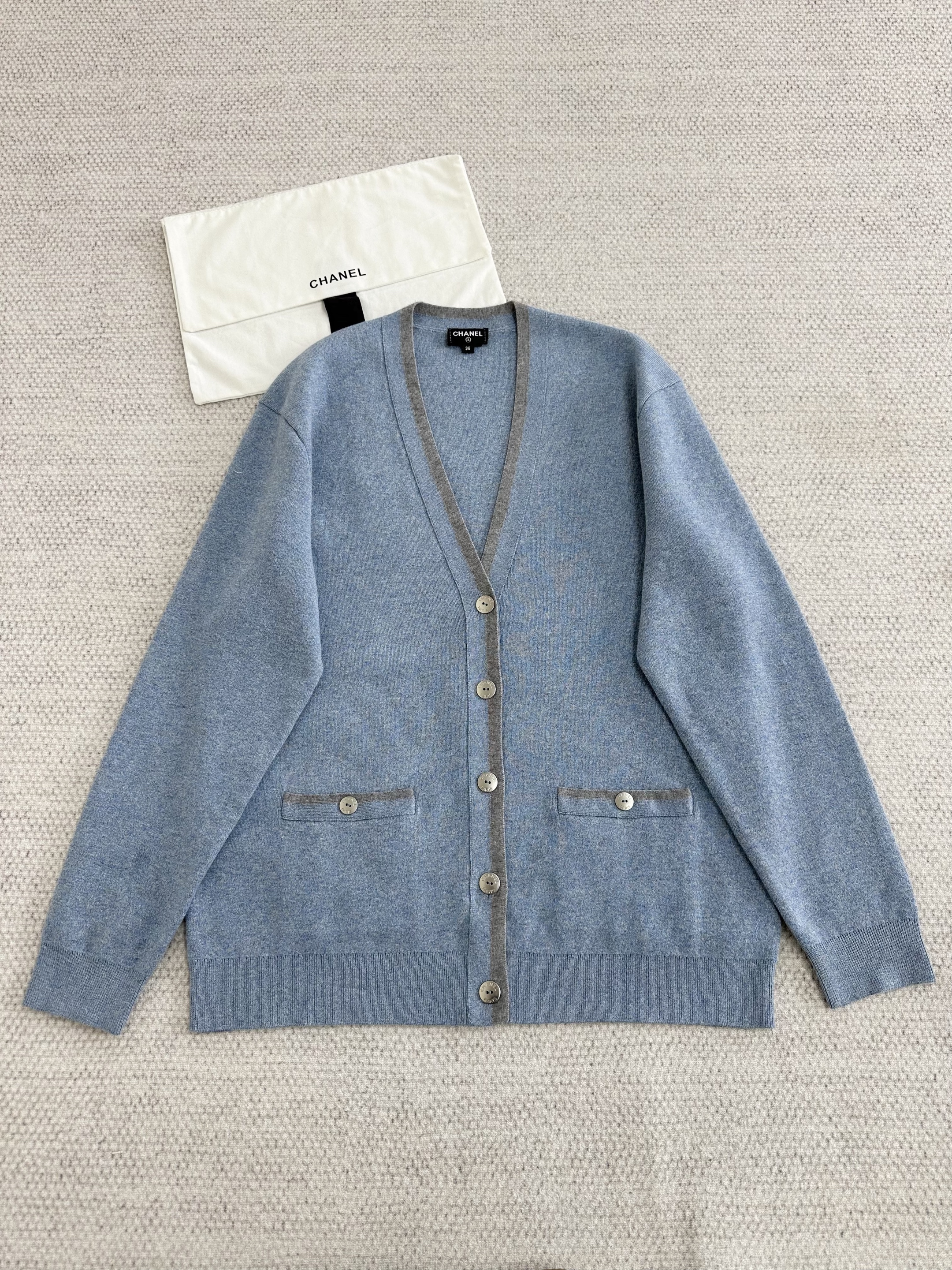 Chanel Clothing CHANEL Top-quality Version Cardigan Coton Bleu Gris #393430 View 2 | Nigo Office
