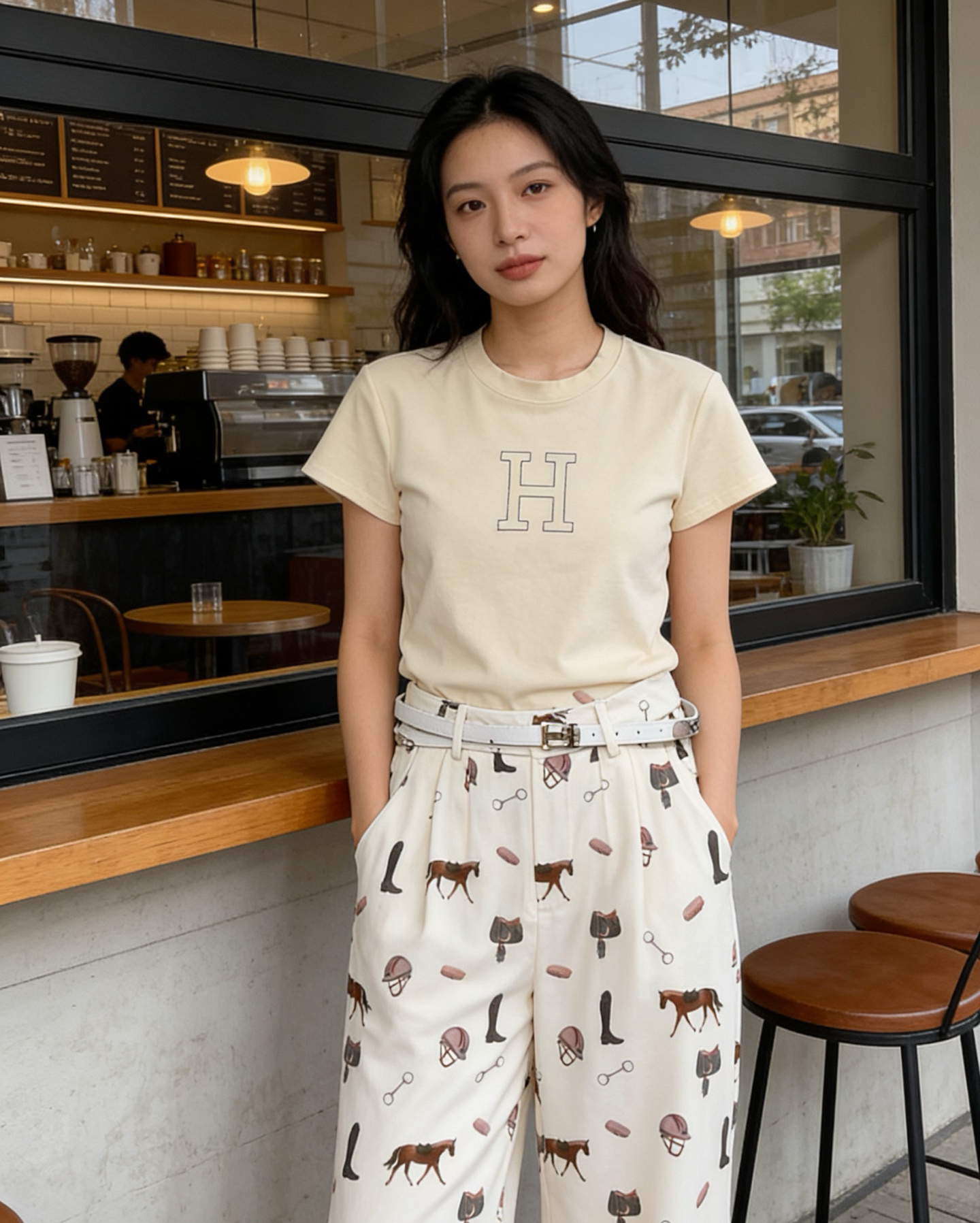 [TOP] HERMES Short-Sleeve T-Shirt -  Beige