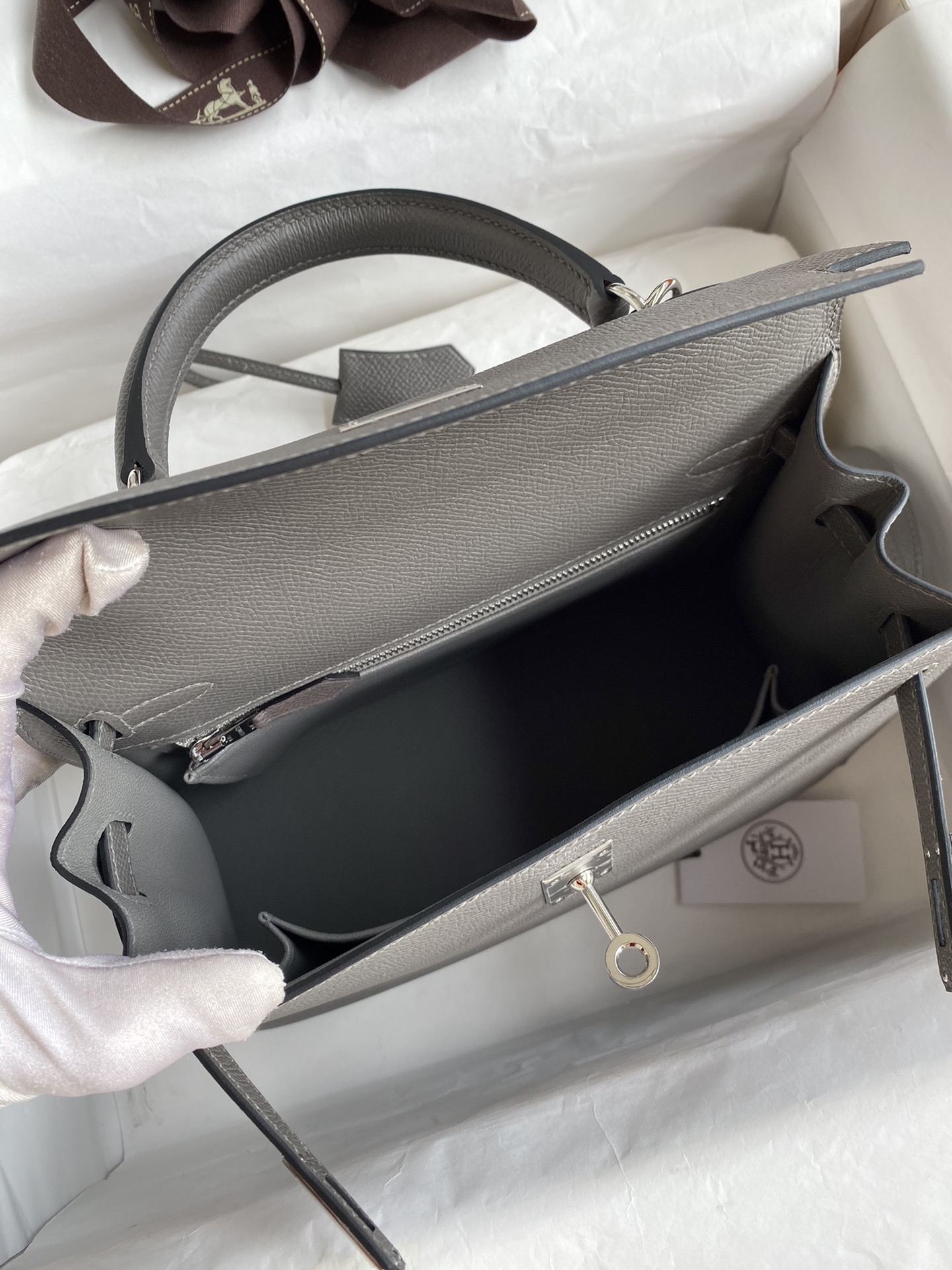 [TOP] HERMES Kelly Epsom Leather 25cm -  Gris Pantin & SHW